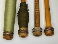 Lot of 4 Industrial Wooden Spools Bobbins Spindles Thread or Yarn