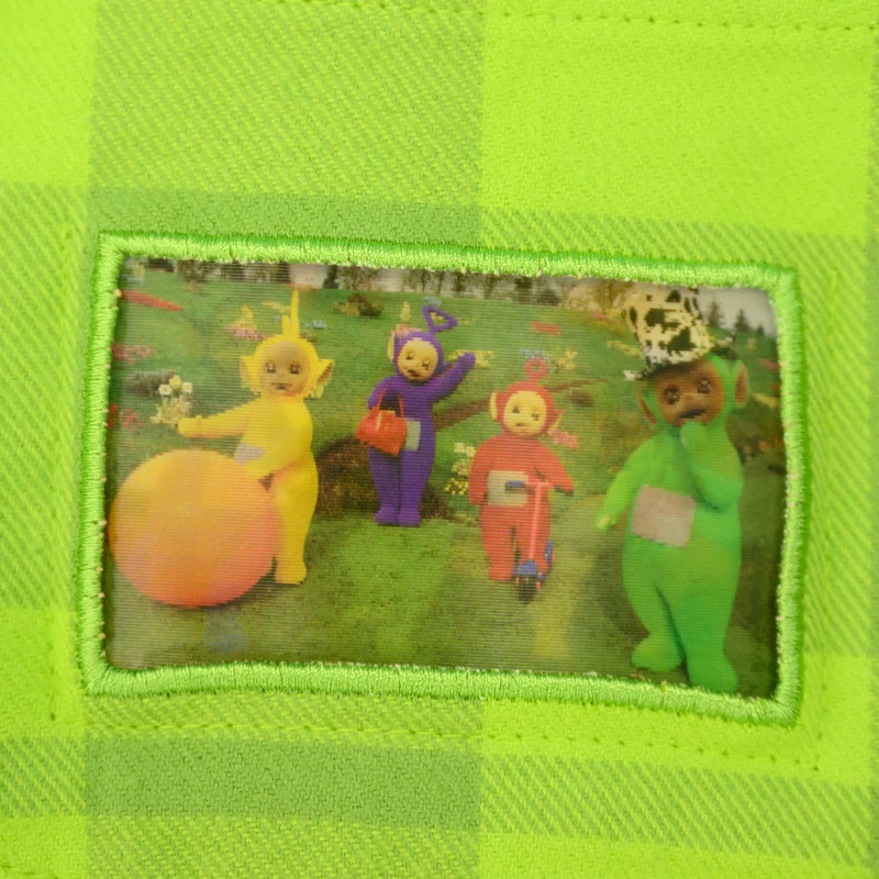Cakeworthy x TELETUBBIES Flannel GREEN DIPSY Large Plaid Button Shirt NWT image 4