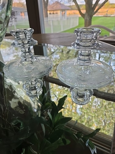 Elegant Fostoria Glass Buttercup Pattern Short Candlestick Set Cut Floral - Picture 2 of 12