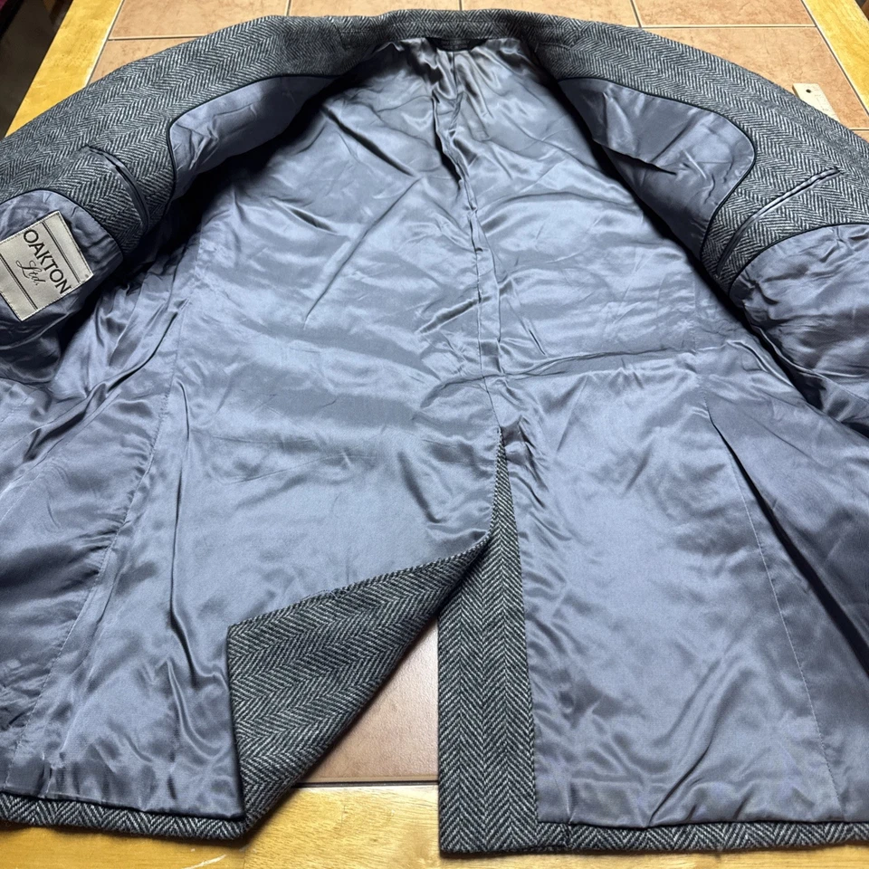 Blazer Abrigo Deportivo Chaqueta DE COLECCIÓN OAKTON Talla 42R Gris Espiga Tweed Mezcla Lana Foto 4 de 4