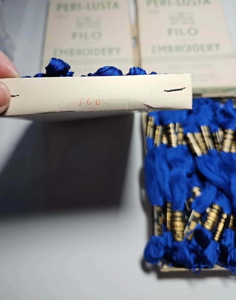 2 Vintage Boxes Peri-Lusta Embroidery Floss Skeins Color 160 Royal Blue? England - Image 3 of 4