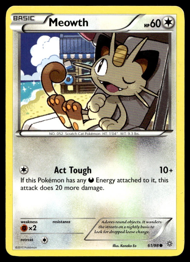 Meowth 61/98 Pokemon Card Ancient Origins Common 60 HP Lightly Played LR