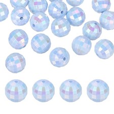 Disco Ball Beads, 50 Pcs 16mm Reflective Round Acrylic, Light Blue