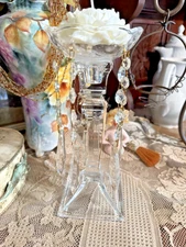 Handmade Tall Glass Candlestick Holder For Taper Or Pillar * Prisms Rose Candle
