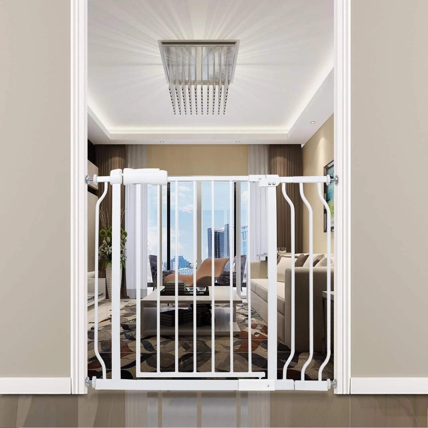 COSEND 33-38 Inch Wide Baby Gates for Stairs & Doorways - Pressure Mounted Metal