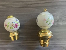 Pair of Brass Porcelain Ceramic Decorative Bed Finial Ball Post Bedstead