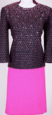ST.JOHN Women's Knit Pink Black Studs Metallic Shimmer Sweater Skirt Sz 10-12