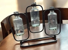 3-Bottle Bud Vase Holder – Glass Vases in Metal Stand – Rustic Farmhouse Decor