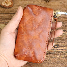 Genuine Leather Coin Wallet - Cowhide Mini Purse with Zipper, Small Money Pouch