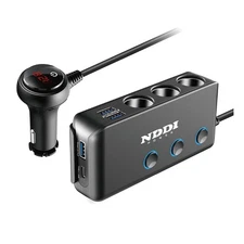 Cigarette Lighter Splitter, NDDI POWER 12V/24V 3-Socket Car Adapter with 20W ...
