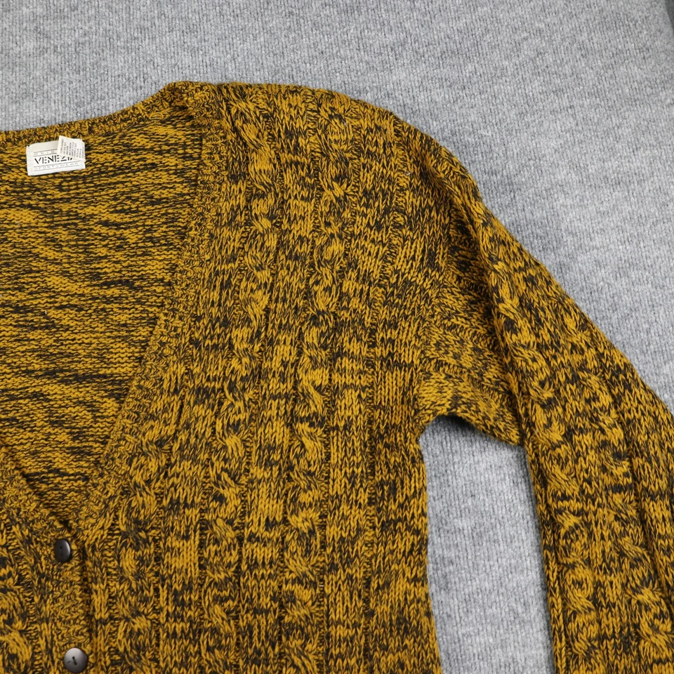 Cárdigan suéter vintage Venezia para mujer 22/24 amarillo negro tejido con cable cuello en V Foto 4 de 4