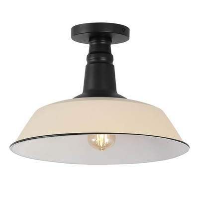 14'' Matte Almond/Black 1Light Industrial LED Semi Flush Mount Ceiling Light f...