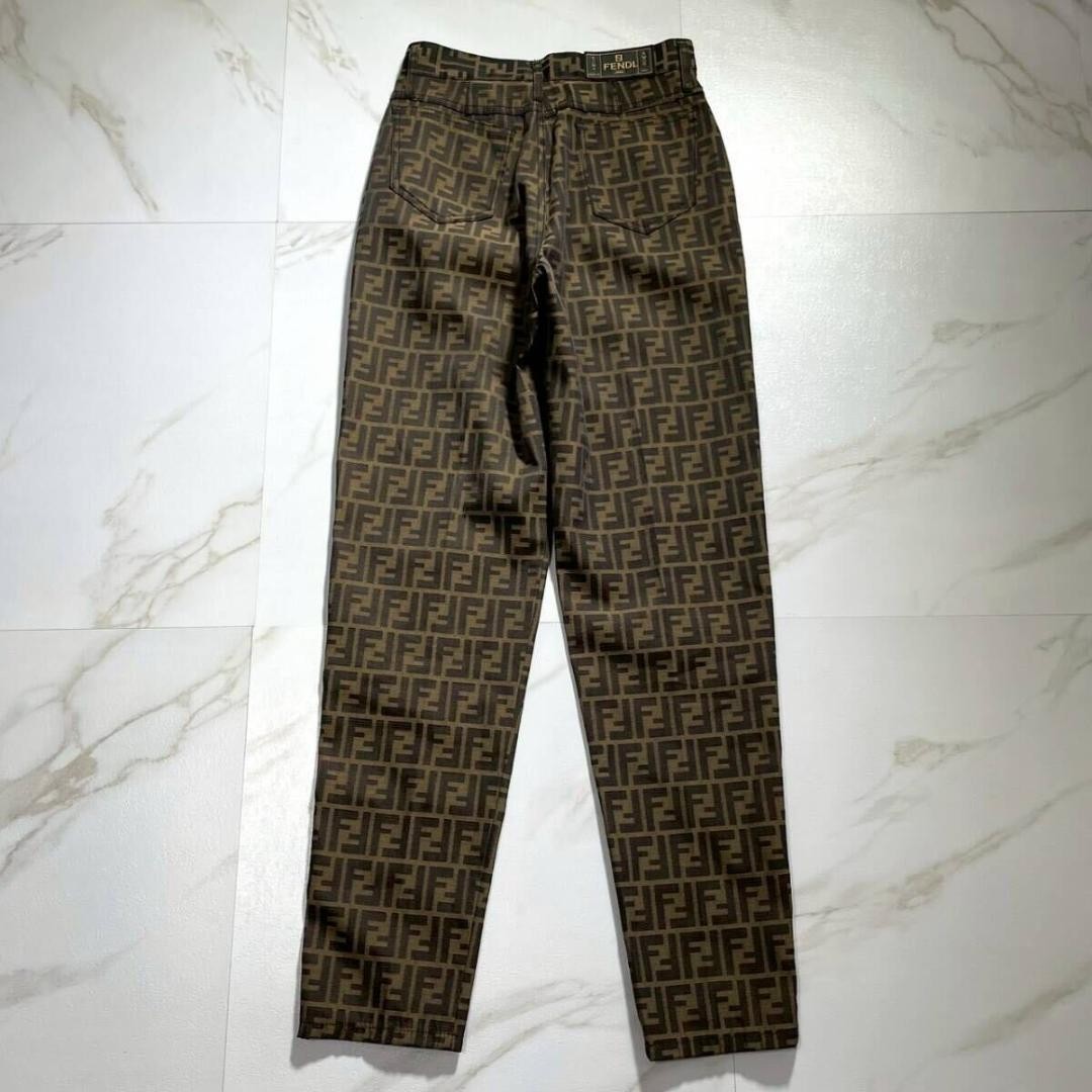 FENDI Zucca Monogram Pants FF Logo zip button Brown size 29