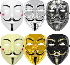 6 Pack V for Vendetta Mask,Guy Fawkes Quality Anonymous Hacker Cosplay Party