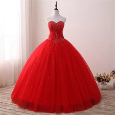 Red Ball Gown Quinceanera Dress Beading Sequin Tulle Sweet 16 Debutante Gowns 