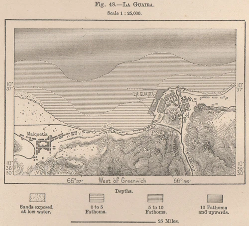La Guaira. Venezuela 1885 old antique vintage map plan chart