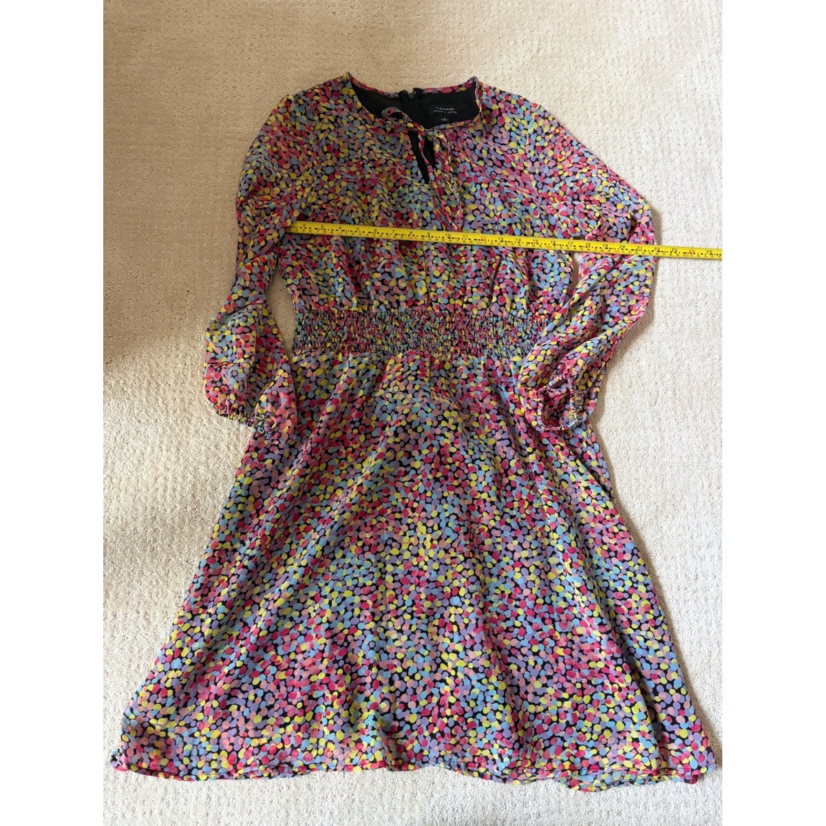Tahari Arthur S. Levine Confetti Dot Smocked Waist Midi Dress Multi Color Size 8