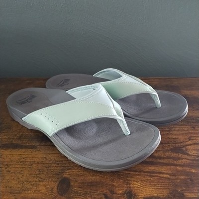 Walking Co Women's 7 Balboa Leather  Flipflop Sandal Mint Green Arch Support
