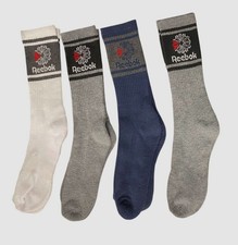 Reebok Men's Classic 4-Pair Pack Gray Blue Crew Cut Cushion Socks Shoe 6-12