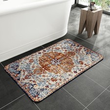 Vintage Boho Floral Bathroom Rugs,Absorbent Quick Dry Bath Mat,Water Absorbing