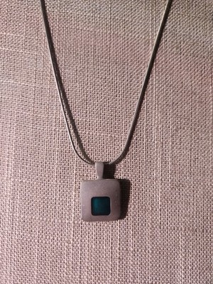 Vintage Danforth Pewter Enamel Pendant With 18'' Silver Chain