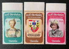 Tuvalu set of 3 Scott 173-5 Princess Diana 21st BDay Royal Baby Overprints MNH