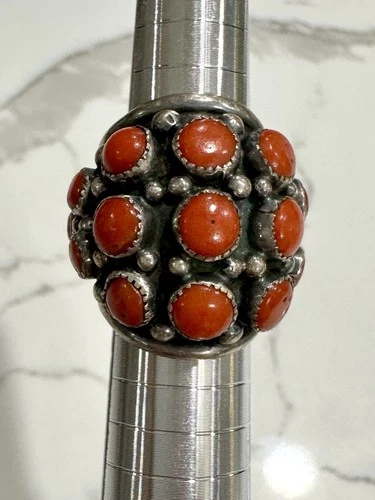Unique Cluster Coral Setting In .925 Sterling Size 5.5. Native American Vintage.