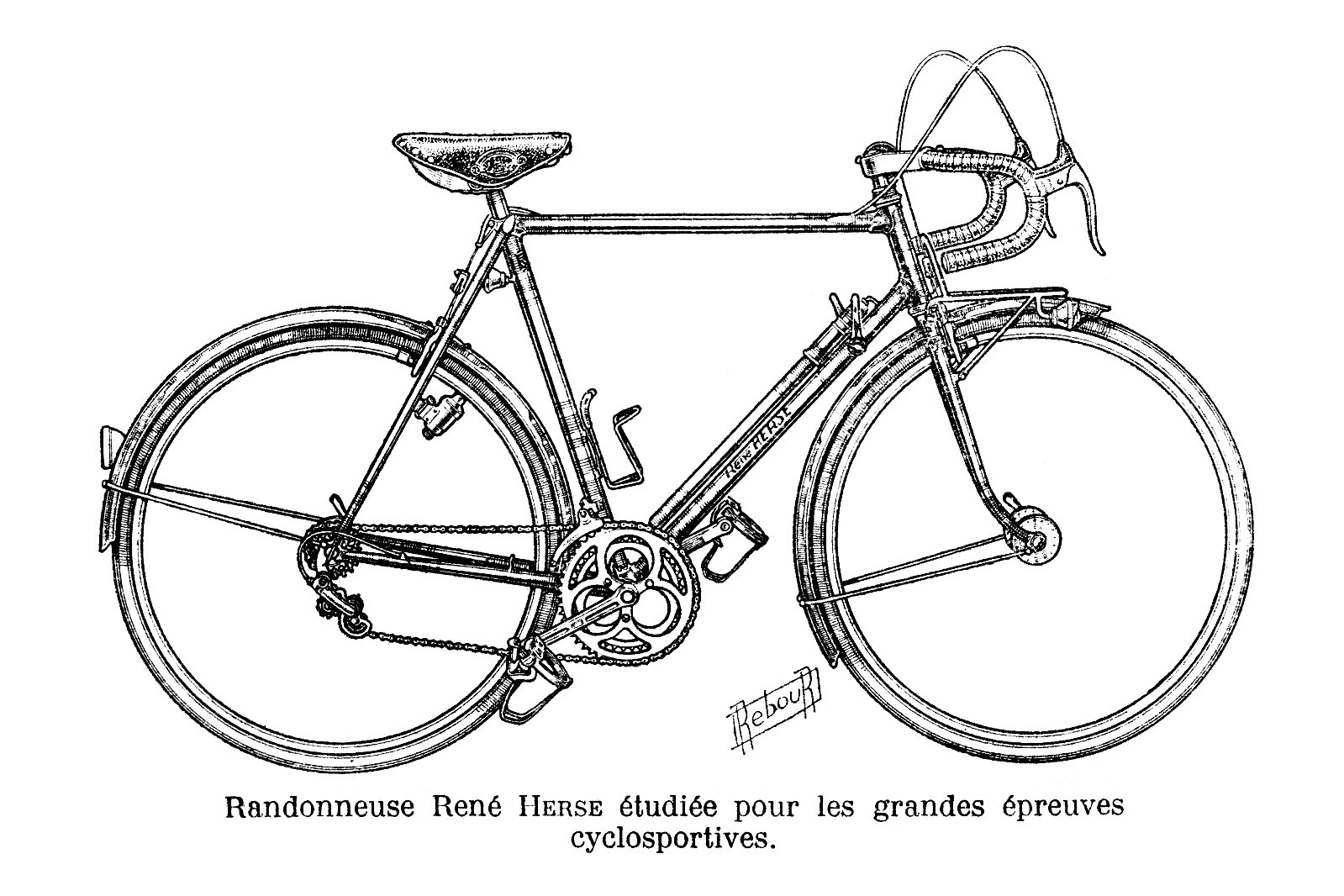 Reproduction Daniel Rebour René Herse dessin technique de vélo sur papier 250g