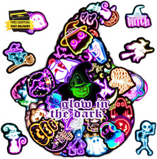 65 Pcs Glow in the Dark Neon Halloween Stickers for Kids, Waterproof Decals for