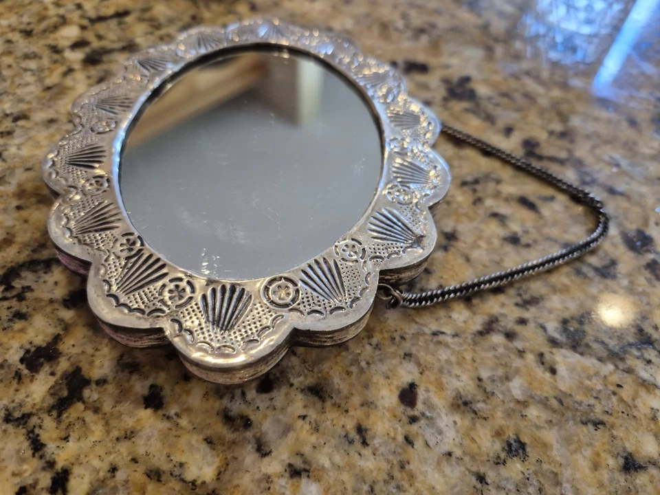 "De colección Bedo 900 moneda de boda plata espejo colgante turco floral 3x5,5"" rosas" Foto 3 de 4