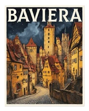 Charming Bavarian Village Poster Wall Art – Vintage Style Print