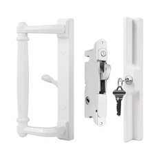 White Patio Door Handle Set with Cylinder Lock,Suitable for Replacement Slidi...