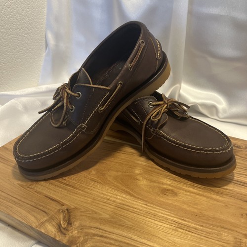 Red Wing Boat Shoes Sz 7 E Mahogany Leather Vibram Sole Made USA - VGC - Picture 8 of 10