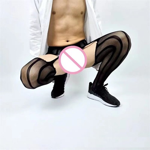 Men Fishnet Sheer Crotchless Pantyhose Sissy Lingerie Stockings Tights Underwear - Picture 4 of 6