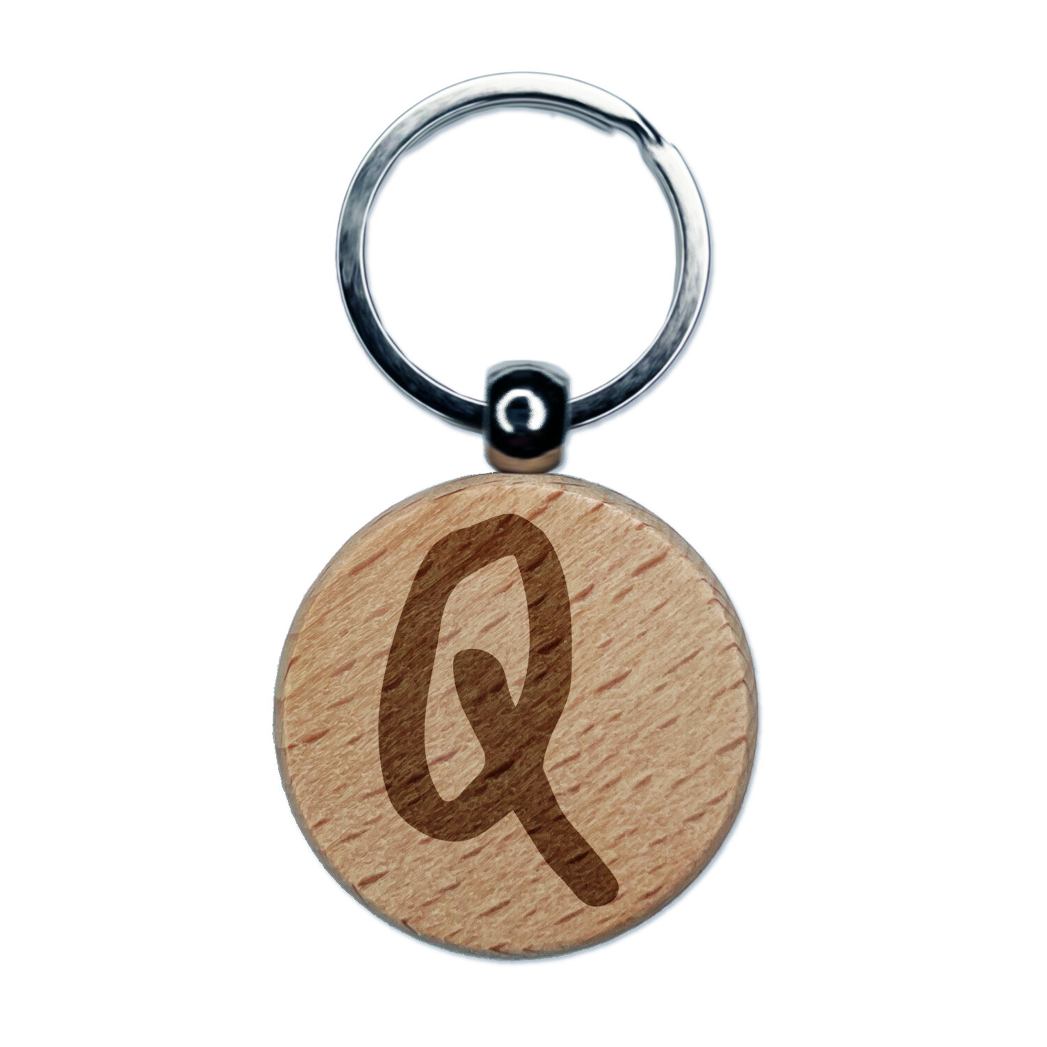 Uppercase Letter Q Engraved Wood Keychain with Felt Marker Font