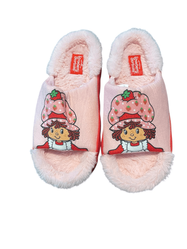 Strawberry Shortcake Womens Pink Open Toe Fuzzy Soft Slides Slipper Size 7