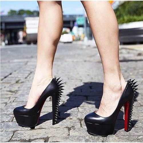CHRISTIAN LOUBOUTIN Electropump Black Napa Leather Platform Spiked Red Sole Pump - Afbeelding 5 van 15