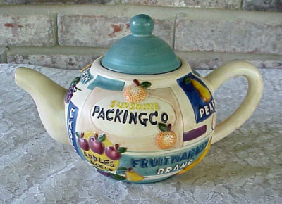 Vintage Ceramic Tea Pot Fruit Themed Hand-painted Apples Pears CBK LTD 2000