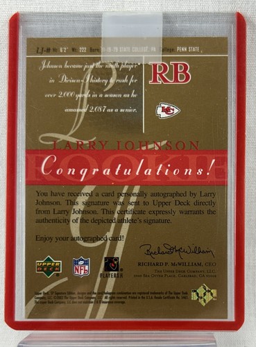 2003 SP Signature Edition Blue Ink 95/100 Larry Johnson #LJ Rookie Auto RC - Picture 2 of 6