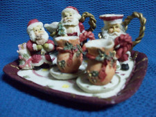 SANTA MINIATURE 10 pc POLYRESIN TEA SET - NIB