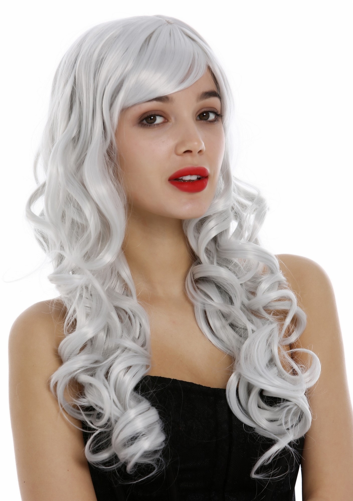 Wig Women's Long Curly Wavy Smooth Bangs Cosplay White Gray