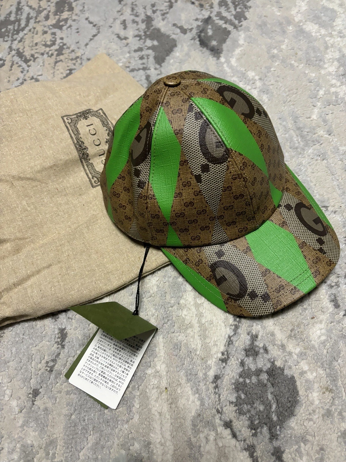 Casquette de baseball unisexe Gucci GG Supreme Rhombus patchwork neuve taille M 58 cm