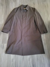 Hart Schaffner Marx 40R Gray Herringbone Tweed Overcoat Trench Coat Virgin Wool 