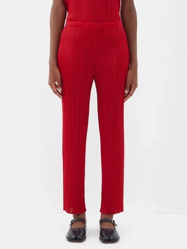 PLEATS PLEASE ISSEY MIYAKE Technical Pleated Straight Leg Trousers Red Basics 3
