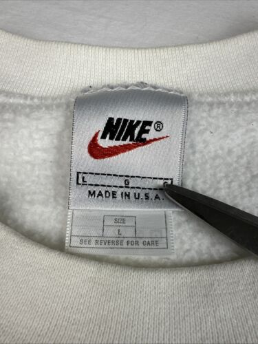 Vintage White Nike Crewneck Sweatshirt Mini Swoosh USA Made Has Stains Men’s L - Picture 12 of 17