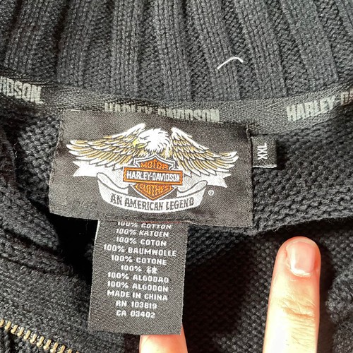 Vintage Harley Sweater Mens 2XL XXL Black Knit Quartert Zip Pullover Y2K Ribbed - Picture 7 of 17