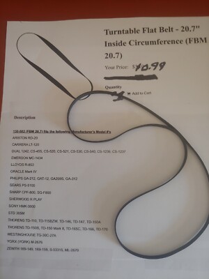 TURNTABLE BELT 20.7  NEW DUAL  THORENS MOR SEE PICS ZOOM FOR ALL MODELS FIT