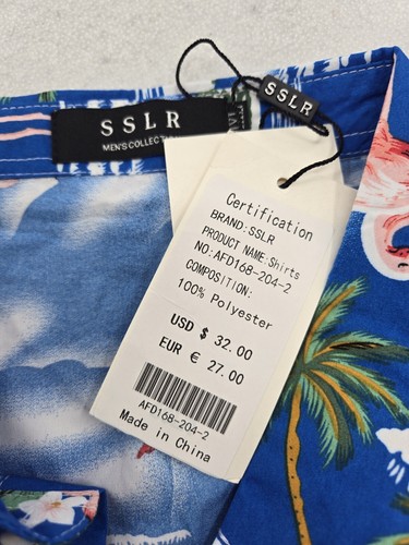 NWT SSLR Hawaiian Shirt 4XL Blue Pink Flamingo Short Sleeve Beach Casual Men - 第 4/15 張圖片