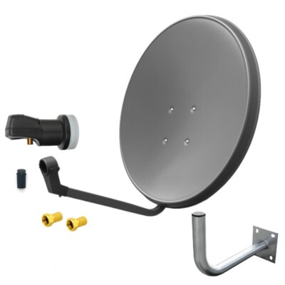 60cm Sat Antenne Anlage grau Single LNB 1 Teilnehmer Wandhalter 45cm 2 F Stecker