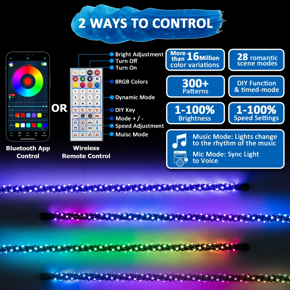 Para Polaris RZR XP 1000 2X 4 pies RGB Espiral LED Látigo Luces Baile/Persecución Luz Foto 4 de 4